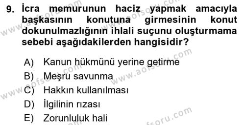 Ceza Hukukuna Giriş Dersi 2021 - 2022 Yılı Yaz Okulu Sınavı 9. Soru