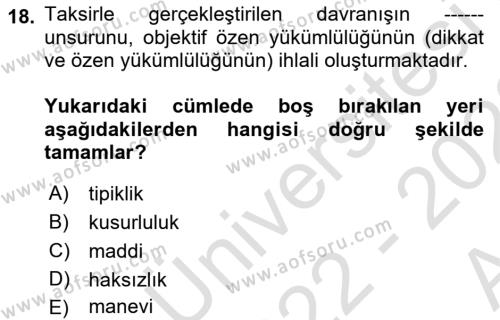 Ceza Hukukuna Giriş Dersi 2022 - 2023 Yılı (Vize) Ara Sınavı 18. Soru