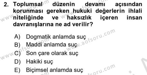 Ceza Hukukuna Giriş Dersi 2022 - 2023 Yılı (Vize) Ara Sınavı 2. Soru