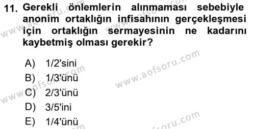 Ticaret Hukukuna Giriş Dersi 2020 - 2021 Yılı Yaz Okulu Sınavı 11. Soru