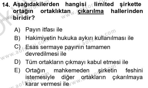 Ticaret Hukukuna Giriş Dersi 2020 - 2021 Yılı Yaz Okulu Sınavı 14. Soru