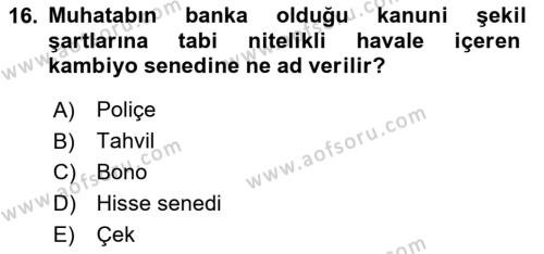 Ticaret Hukukuna Giriş Dersi 2020 - 2021 Yılı Yaz Okulu Sınavı 16. Soru