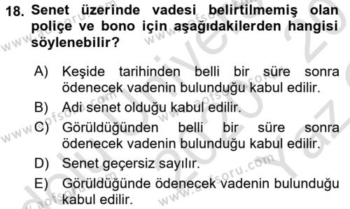 Ticaret Hukukuna Giriş Dersi 2020 - 2021 Yılı Yaz Okulu Sınavı 18. Soru