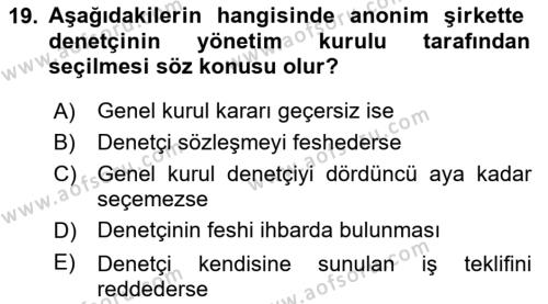 Ticaret Hukukuna Giriş Dersi 2020 - 2021 Yılı Yaz Okulu Sınavı 19. Soru