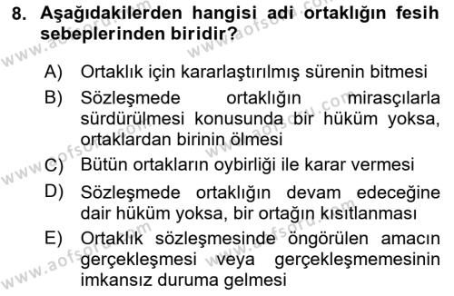 Ticaret Hukukuna Giriş Dersi 2020 - 2021 Yılı Yaz Okulu Sınavı 8. Soru