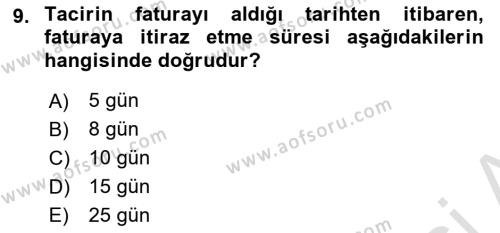 Ticaret Hukukuna Giriş Dersi 2020 - 2021 Yılı Yaz Okulu Sınavı 9. Soru