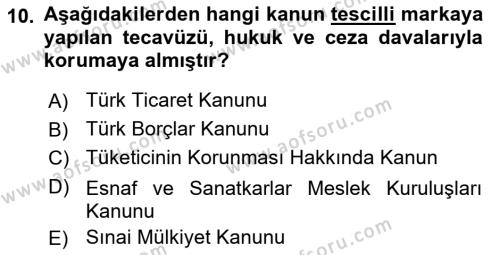 Ticaret Hukukuna Giriş Dersi 2021 - 2022 Yılı (Vize) Ara Sınavı 10. Soru