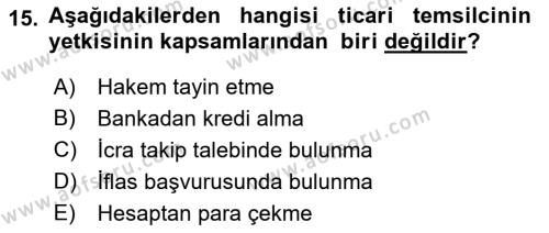 Ticaret Hukukuna Giriş Dersi 2021 - 2022 Yılı (Vize) Ara Sınavı 15. Soru