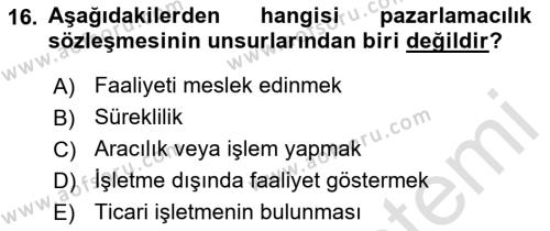 Ticaret Hukukuna Giriş Dersi 2021 - 2022 Yılı (Vize) Ara Sınavı 16. Soru