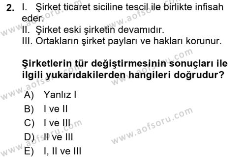 Ticaret Hukukuna Giriş Dersi 2021 - 2022 Yılı (Vize) Ara Sınavı 2. Soru