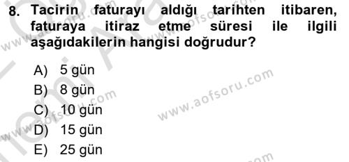 Ticaret Hukukuna Giriş Dersi 2021 - 2022 Yılı (Vize) Ara Sınavı 8. Soru