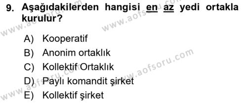 Ticaret Hukukuna Giriş Dersi 2021 - 2022 Yılı (Vize) Ara Sınavı 9. Soru