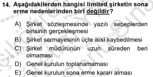 Ticaret Hukukuna Giriş Dersi 2021 - 2022 Yılı (Final) Dönem Sonu Sınavı 14. Soru