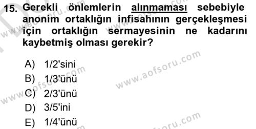 Ticaret Hukukuna Giriş Dersi 2021 - 2022 Yılı (Final) Dönem Sonu Sınavı 15. Soru