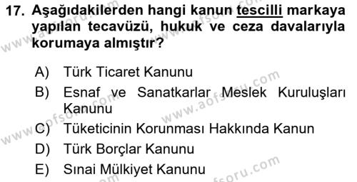 Ticaret Hukukuna Giriş Dersi 2021 - 2022 Yılı (Final) Dönem Sonu Sınavı 17. Soru