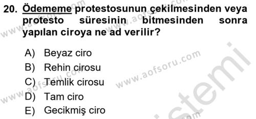 Ticaret Hukukuna Giriş Dersi 2021 - 2022 Yılı (Final) Dönem Sonu Sınavı 20. Soru