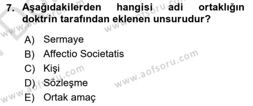 Ticaret Hukukuna Giriş Dersi 2021 - 2022 Yılı (Final) Dönem Sonu Sınavı 7. Soru