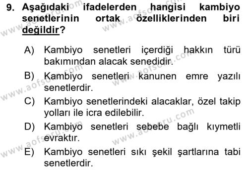 Ticaret Hukukuna Giriş Dersi 2021 - 2022 Yılı (Final) Dönem Sonu Sınavı 9. Soru