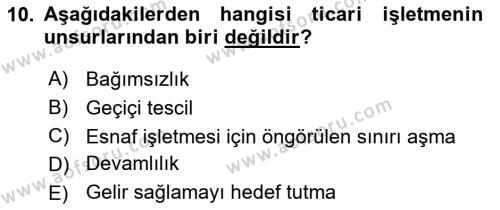 Ticaret Hukukuna Giriş Dersi 2021 - 2022 Yılı Yaz Okulu Sınavı 10. Soru