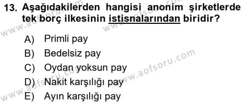 Ticaret Hukukuna Giriş Dersi 2021 - 2022 Yılı Yaz Okulu Sınavı 13. Soru