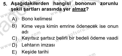 Ticaret Hukukuna Giriş Dersi 2021 - 2022 Yılı Yaz Okulu Sınavı 5. Soru