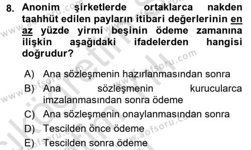 Ticaret Hukukuna Giriş Dersi 2021 - 2022 Yılı Yaz Okulu Sınavı 8. Soru