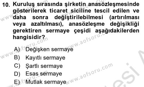 Ticaret Hukukuna Giriş Dersi 2022 - 2023 Yılı Yaz Okulu Sınavı 10. Soru