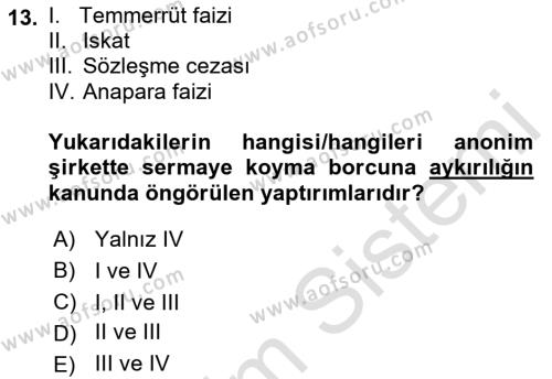 Ticaret Hukukuna Giriş Dersi 2022 - 2023 Yılı Yaz Okulu Sınavı 13. Soru