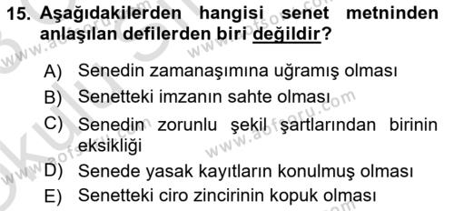 Ticaret Hukukuna Giriş Dersi 2022 - 2023 Yılı Yaz Okulu Sınavı 15. Soru