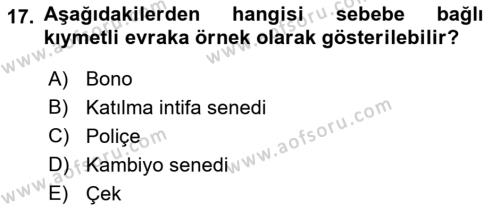 Ticaret Hukukuna Giriş Dersi 2022 - 2023 Yılı Yaz Okulu Sınavı 17. Soru