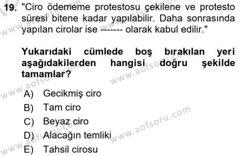 Ticaret Hukukuna Giriş Dersi 2022 - 2023 Yılı Yaz Okulu Sınavı 19. Soru