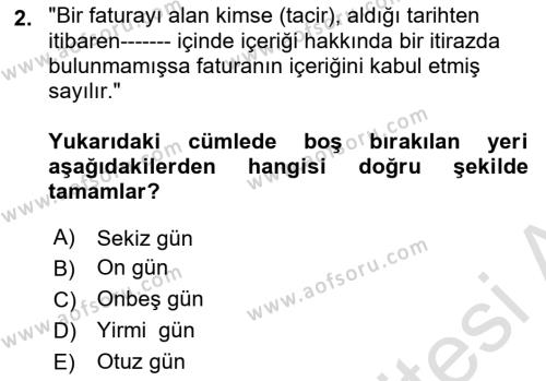 Ticaret Hukukuna Giriş Dersi 2022 - 2023 Yılı Yaz Okulu Sınavı 2. Soru