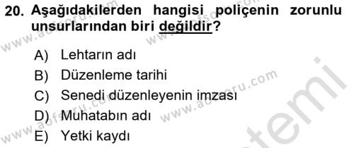 Ticaret Hukukuna Giriş Dersi 2022 - 2023 Yılı Yaz Okulu Sınavı 20. Soru