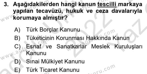 Ticaret Hukukuna Giriş Dersi 2022 - 2023 Yılı Yaz Okulu Sınavı 3. Soru