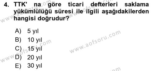 Ticaret Hukukuna Giriş Dersi 2022 - 2023 Yılı Yaz Okulu Sınavı 4. Soru