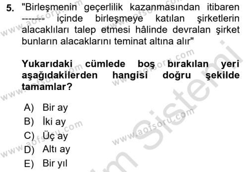 Ticaret Hukukuna Giriş Dersi 2022 - 2023 Yılı Yaz Okulu Sınavı 5. Soru