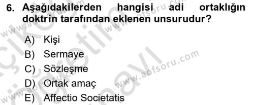 Ticaret Hukukuna Giriş Dersi 2022 - 2023 Yılı Yaz Okulu Sınavı 6. Soru