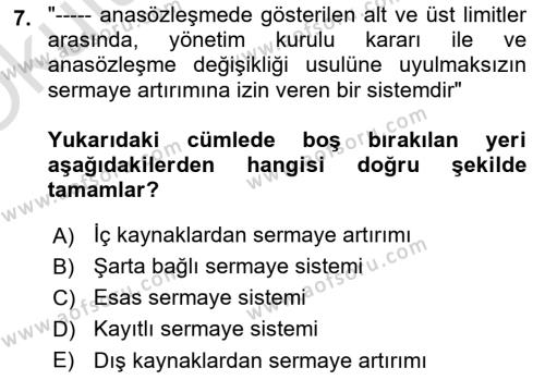 Ticaret Hukukuna Giriş Dersi 2022 - 2023 Yılı Yaz Okulu Sınavı 7. Soru