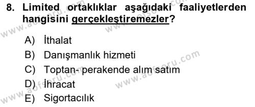 Ticaret Hukukuna Giriş Dersi 2022 - 2023 Yılı Yaz Okulu Sınavı 8. Soru