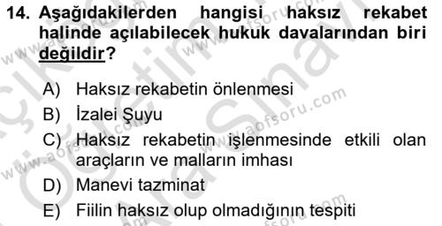 Ticaret Hukukuna Giriş Dersi 2023 - 2024 Yılı (Vize) Ara Sınavı 14. Soru