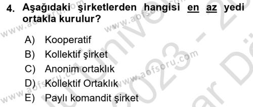 Ticaret Hukukuna Giriş Dersi 2023 - 2024 Yılı (Vize) Ara Sınavı 4. Soru