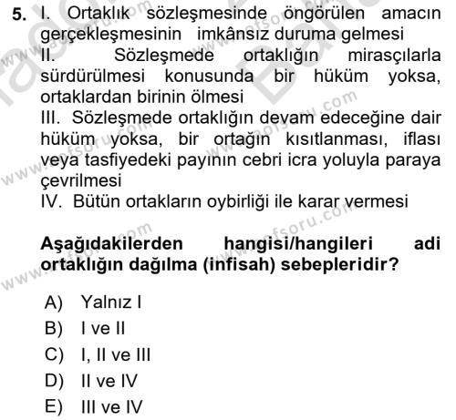 Ticaret Hukukuna Giriş Dersi 2023 - 2024 Yılı (Vize) Ara Sınavı 5. Soru