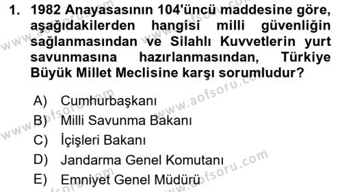 Özel Güvenlik Hukuku 1 Dersi 2020 - 2021 Yılı Yaz Okulu Sınavı 1. Soru