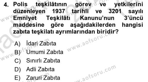 Özel Güvenlik Hukuku 1 Dersi 2020 - 2021 Yılı Yaz Okulu Sınavı 4. Soru