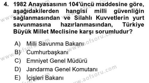 Özel Güvenlik Hukuku 1 Dersi 2021 - 2022 Yılı (Vize) Ara Sınavı 4. Soru