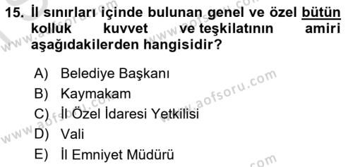 Özel Güvenlik Hukuku 1 Dersi 2021 - 2022 Yılı (Final) Dönem Sonu Sınavı 15. Soru