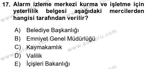 Özel Güvenlik Hukuku 1 Dersi 2021 - 2022 Yılı (Final) Dönem Sonu Sınavı 17. Soru