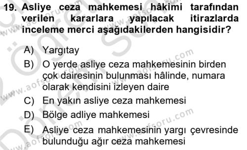 Ceza Yargılama Hukuku Dersi 2021 - 2022 Yılı (Final) Dönem Sonu Sınavı 19. Soru