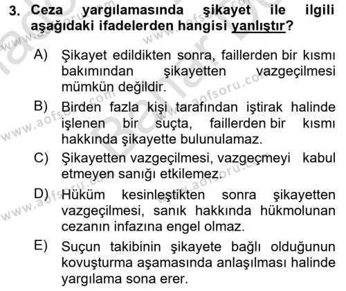 Ceza Yargılama Hukuku Dersi 2021 - 2022 Yılı (Final) Dönem Sonu Sınavı 3. Soru