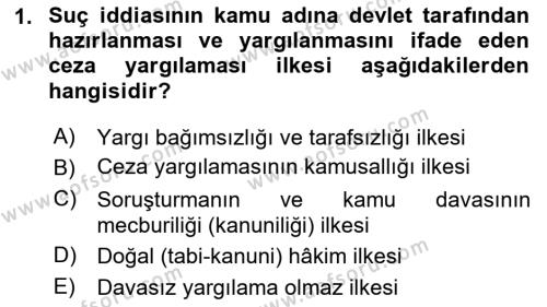 Ceza Yargılama Hukuku Dersi 2023 - 2024 Yılı (Vize) Ara Sınavı 1. Soru